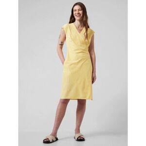 Athleta Womens Newport Wrap Dress XL Yellow Stretch Micro Stripes Athleisure